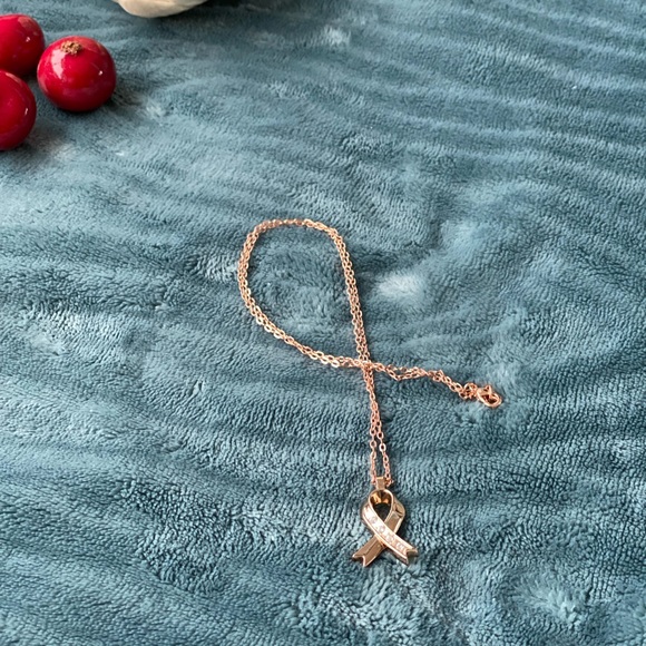 Rose gold colored Breast Cancer Pendant and Necklace - Picture 2 of 4